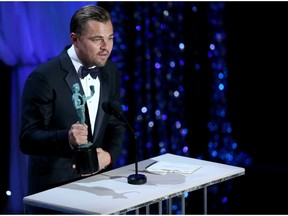 Actor Leonardo DiCaprio accepts the award for Outstanding Performance by a Male Actor in a Leading Role for 'The Revenant' onstage during The 22nd Annual Screen Actors Guild Awards at The Shrine Auditorium on Jan. 30, 2016, in Los Angeles.