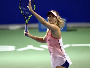 Eugenie Bouchard of Canada in action during round one of the 2016 BMW Malaysian Open at Kuala Lumpur Golf & Country Club on February 29, 2016 in Kuala Lumpur, Malaysia.