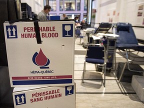 Blood is collected at a clinic in Montreal.