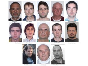 Didier Chetelat; Jonathan St-Pierre, Claude Paquette, David Boucher, Simon Brochu, Dave Turcotte, Patrick Charbonneau, Vincent Rodrigue, Kenneth Jodoin, Francis Perron, Jean-Marc St-Hilaire, André Faivre, and Roger Lepage are the 13 people arrested by the SQ and its partners Wednesday, Jan. 27, 2016 as part of an investigation called "Operation Malaise".