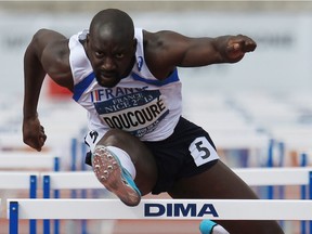 France's Ladji Doucoure competes in the 110m hurdles during the Francophonie Games in Nice in 2013.