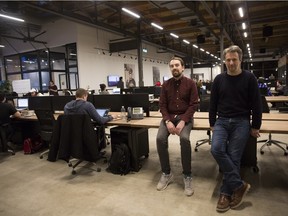 Head of Content Patrick McGuire, left, and Senior Vice President of production Michael Kronish, right, pose for a photo at the Vice Canada office in Toronto on February 2, 2016.