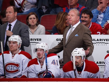 Head coach Michel Therrien of the Montreal Canadiens reacts during the first period against the Arizona Coyotes at Gila River Arena on Feb. 15, 2016 in Glendale, Arizona.