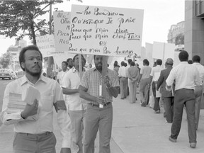 Haitian drivers in 1983, protesting against racism in the Montreal taxi industry.