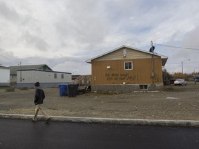 A view of Lac-Simon on Oct. 28, 2015: Anti-police graffiti was spray-painted along with the number 187 -- police slang for the crime of murder -- onto several homes.