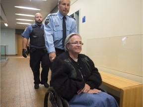 Former Quebec lieutenant governor Lise Thibault talks to media as she leaves court, Monday, July 28, 2014 in Quebec City. Thibault arrived at a detention centre this morning to begin serving her 18-month prison term for fraud and breach of trust.