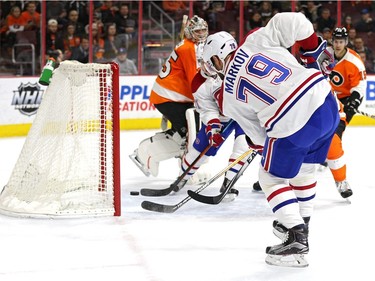 Andrei Markov #79 of the Montreal Canadiens scores a goal against the Philadelphia Flyers during the first period at Wells Fargo Center on February 2, 2016 in Philadelphia, Pennsylvania.
