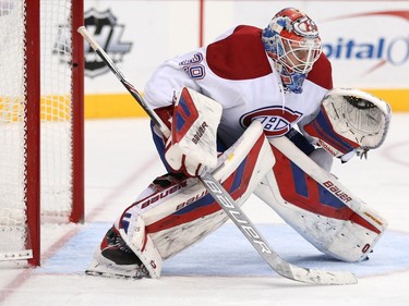 Goalie Mike Condon #39 of the Montreal Canadiens tends the net against the Washington Capitals in the second period at Verizon Center on February 24, 2016 in Washington, DC.