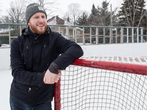 Chad Pardi talks about the 3rd annual Terrasse-Vaudreuil Outdoor Classic at Parc Donat-Bouthiller, on Saturday February 6, 2016, in Terrasse-Vaudreuil, Quebec. He is the organizer of the tournament which is a fundraiser for the Ste-Anne's Veterans Hospital. (Giovanni Capriotti / MONTREAL GAZETTE)