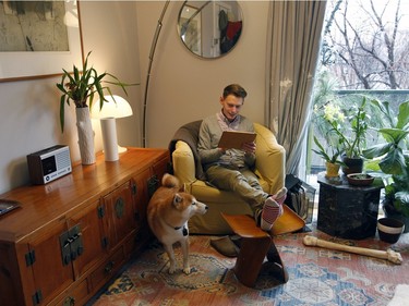 Renaud Shareck and Miro in the living room.  (Marie-France Coallier / MONTREAL GAZETTE)
