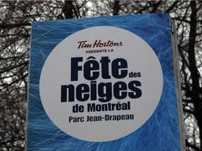 An anti-obesity group called La Coalition Québécoise sur la problématique du poids is complaining about Tim Hortons signs at Montreal's Fête des Neiges held at Parc Jean-Drapeau on Ile Ste-Hélène.