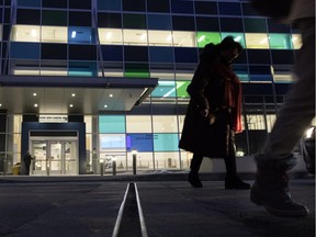 People come and go through the Royal Victoria Hospital entrance of the MUHC Glen site in Montreal, on Monday Feb. 1, 2016.