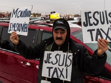 Montreal-area taxi-drivers like Abdel gathered at Place Vertu in Ville Saint-Laurent Feb. 10, 2016, to begin their protest against Uber.