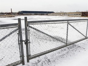 A gate blocks access to the former Jenkins Valves property on St. Joseph Blvd. in the Lachine borough of Montreal