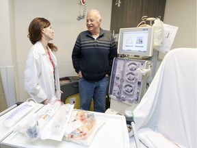 Michael Schermann visits the new dialysis unit at the Lachine Hospital with Susan Howie, recreation therapist and volunteer coordinator for the unit, on Saturday, February 13, 2016.  A Lachine resident, recipient of a kidney transplant, Schermann originally received dialysis treatment at the Lachine General Hospital before it closed 20 years ago.  (John Mahoney / MONTREAL GAZETTE)