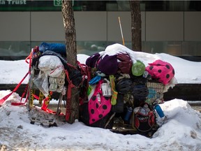 The belongings of a homeless man in Montreal in February 2015.