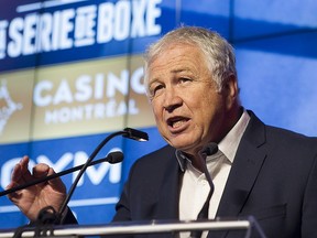 Boxing promoter Yvon Michel announces his forthcoming boxing event at the Montreal Casino, during media event at the Casino on Tuesday February 23, 2016.