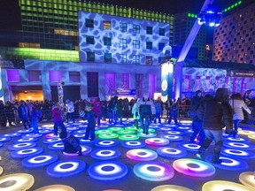 Quartier des Spectacles turned into an illuminated dance floor  at Nuit Blanche 2015.