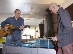 Rob Lutes (left) with Michael Emenau of the band Sussex: “I would come at a song and be playing it, and Michael would say, ‘It breaks every harmonic and compositional rule — but it works — so let’s go with it.’ We pushed each other.”