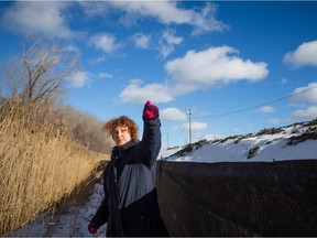 Lisa Mintz, activist with Sauvons la falaise, explains the location of the falaise St-Jacques , the escarpment that sits adjacent to the Turcot Yards in Montreal.