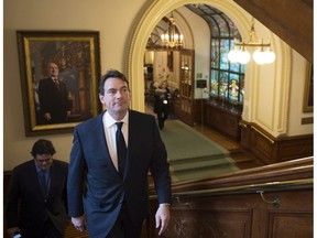 Quebec Opposition Leader Pierre-Karl Peladeau walks up to a party caucus meeting Wednesday, February 3, 2016 at the legislature in Quebec City.