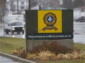 A sign outside the Sûreté du Québec detachment in Val d'Or north of Montreal.