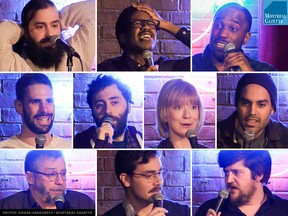 Comedians audition at the Comedyworks on Feb. 29, 2016 for a shot at the Just for Laughs festival. Top row, left to right: Scott Carter, Chris Sandiford, Bruno Ly. Middle row, left to right: Adam Susser, Shawn Stenhouse, Bianca Yates,  Abdul Butt. Bottom row, left to right: John St. Godard, Steve Patrick Adams, Walter Lyng.