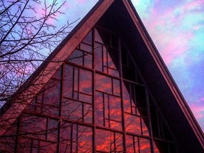 "That's not stained glass on this #church. It's a #sunrise #reflection," points out Mark Stachiew, who posted the picture on Instagram.