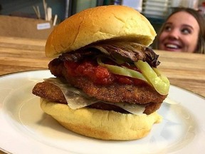 Emma Cardarelli's (Nora Gray) "Hot Veal" burger for Uniburger's third anniversary week