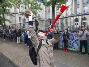 A protest at FACE school  in Montreal on June 1, 2015 was one of dozens organized by the grassroots campaign called Je protège mon école publique.