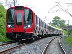 A Movia metro train built by Bombardier in London, England.