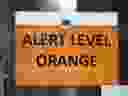 Alert Level Orange sign is seen on an EU Commission building following todays attack on March 22, 2016 in Brussels, Belgium.