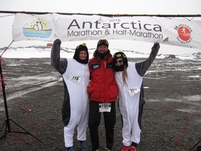 Dorval resident Don Ross, pictured centre, at the start of the marathon in Antarctica, mid-March 2016. After completing the gruelling run, with frigid winds clocked at 60 miles an hour, he received the 7 Continents Medal.