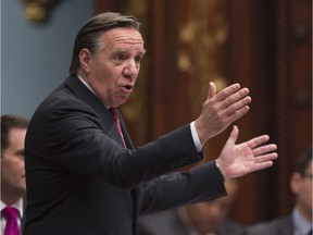 François Legault questions the government on immigration earlier this month in Quebec City. A new poll suggests that the CAQ’s opposition to the Liberals' immigration plan could be paying off for the party.