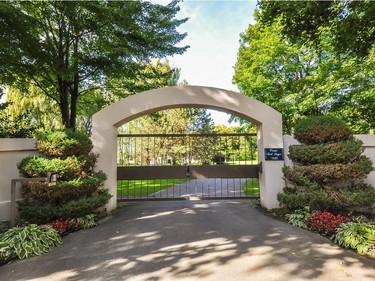 Front gate of opulent estate. (Photo courtesy of Royal LePage Heritage)
