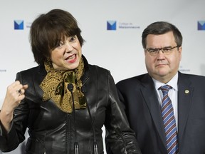 Quebec Higher Education Minister Hélène David and Montreal Mayor Denis Coderre announce funding to help prevent radicalization at Collège de Maisonneuve.