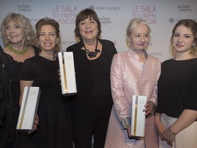La Passion d’Augustine, the latest feature from director Léa Pool (centre), won six awards, including for best film, director, lead actress (Céline Bonnier, second from left) and supporting actress (Diane Lavallée, second from right).