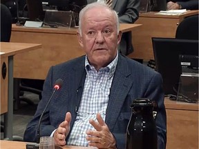 Marc-Yvan Côté, former Quebec transport minister, is seen in 2014 in a frame grab from the video feed at the Charbonneau inquiry looking into corruption in the Quebec construction industry.