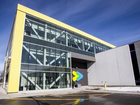 The entrance of the new STM Stinson Transport Centre. The STM has been renovating its maintenance centres in the last few years. The Stinson Transport Centre has received several awards for its environmental friendliness.