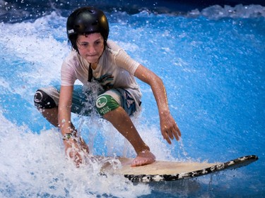 Tristan Lacroix competes in the under 17 category surf contest at Oasis Surf on Friday March 25, 2016, in Brossard.