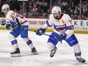 P.K. Subban, right, one of four assistant captains — has a big personality, which takes up a lot of space in the Canadiens' locker room, and he is the polar opposite of captain Max Pacioretty, left, in action against the Boston Bruins in Montreal on January 19, 2016.