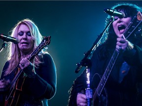 Sisters Nancy and Ann Wilson, right, of the band Heart, take centre stage during their concert at the Bell Centre in Montreal, on Saturday, June 14, 2014. Heart returns to the Bell Centre on Monday, March 21, 2016.