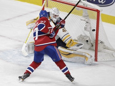 Alex Galchenyuk of the Montreal Canadiens fires his second goal of the game past Robin Lehner of the Buffalo Sabres in the second period of an NHL game at the Bell Centre in Montreal Thursday, March 10, 2016.