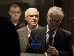 Denis Depelteau, centre, leaves the courtroom at the Montreal Courthouse on Thursday March 17, 2016. Depelteau was testifying for the Crown in the Jean Audette fraud case.