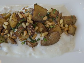 At Zyara, chef Nabil El Khayal’s menu is Lebanese, with a few Armenian dishes as well. The most sensual of them, the eggplant fatteh, is served with a layering of pine nuts, grilled pita, sesame paste and chickpeas topped with yogurt and fried chunks of eggplant.