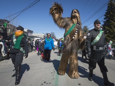 Chewbacca shows off his Irish blood in the St. Patrick's Parade in Hudson on Saturday, March 19, 2016.