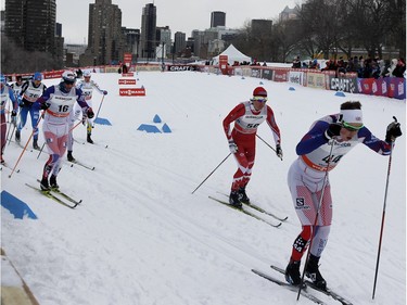 Competitors begin their second lap as they take part in the Men's FIS World Cup race in  Montreal on Wednesday March 2, 2016.