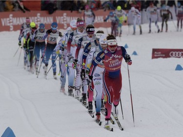 Competitors climb a grade during the FIS World Cup race in  Montreal on Wednesday March 2, 2016. Therese Johaug of Norway went on to win the event.