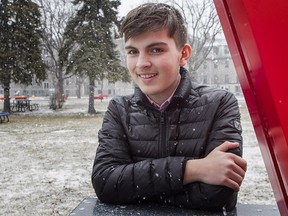 David Marino stands outside on the grounds of Vanier College on Thursday, March 24, 2016. Marino is a 17-year-old first-year honours science student at Vanier and a crooner who loves the old jazz standards. He will give a benefit concert on April 7 to raise funds for mental health on behalf of the Jewish General Hospital Foundation.