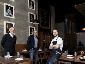 Jellyfish Crudo + Charbon partners Roberto Pesut, left, and Francis Rodrigue, centre, are joined by chef Mathieu Masson Duceppe.